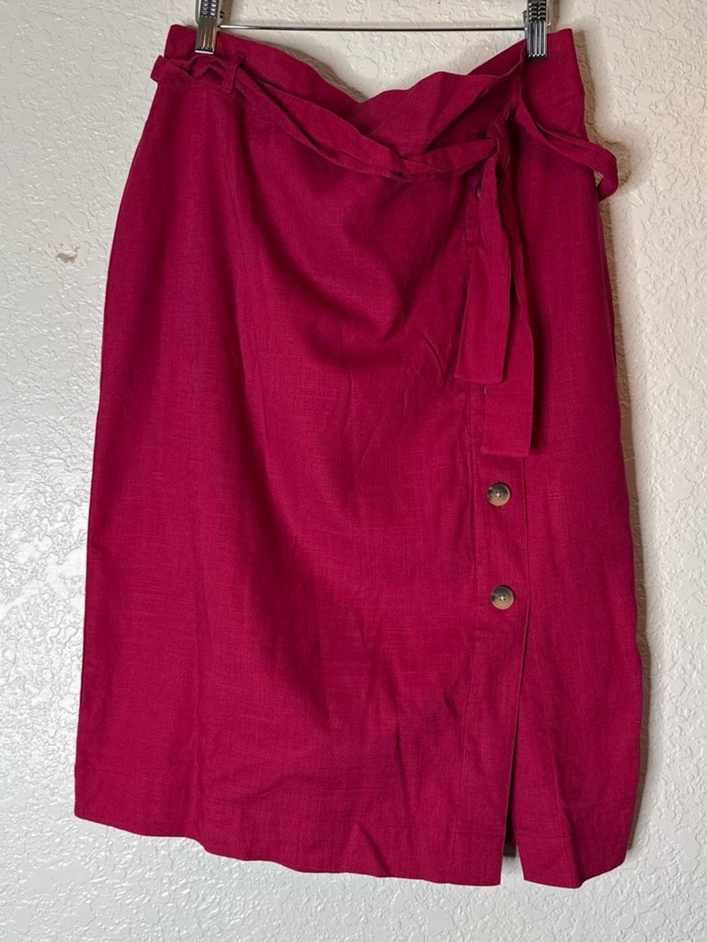 Ann Taylor Fuchsia Wrap Midi Skirt with Button Detail